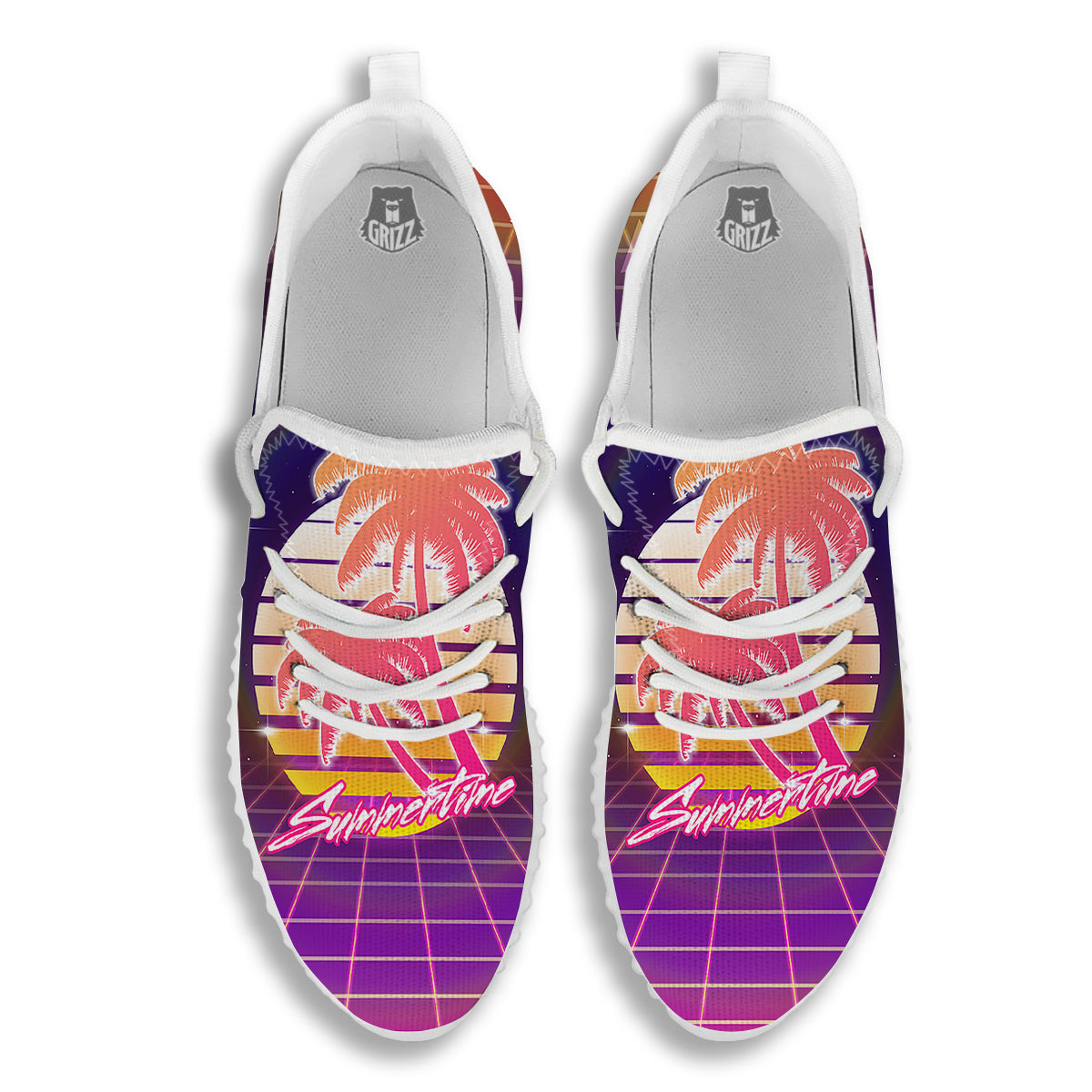 Retro Futuristic Palms Summer Time Print White Walking Shoes-grizzshop
