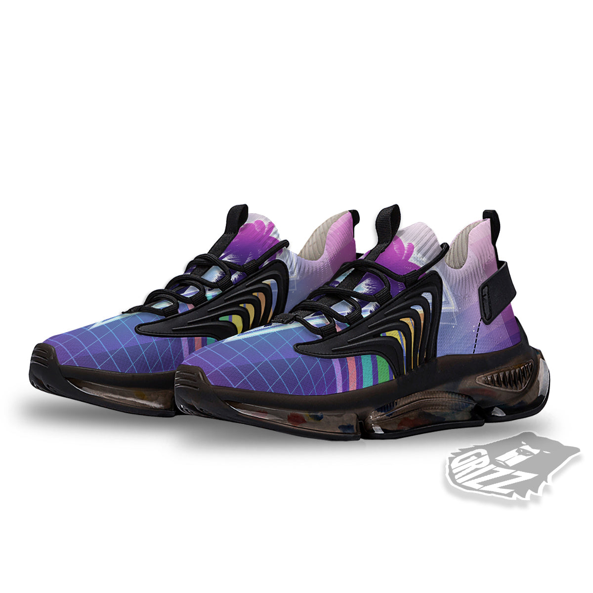 Retro Futuristic Palms Tree Print Black Gym Shoes-grizzshop
