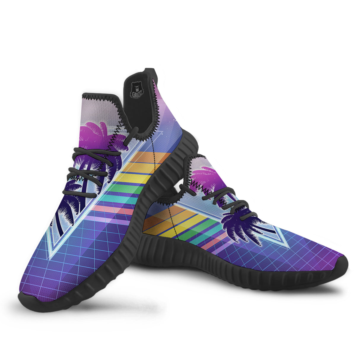 Retro Futuristic Palms Tree Print Black Walking Shoes-grizzshop