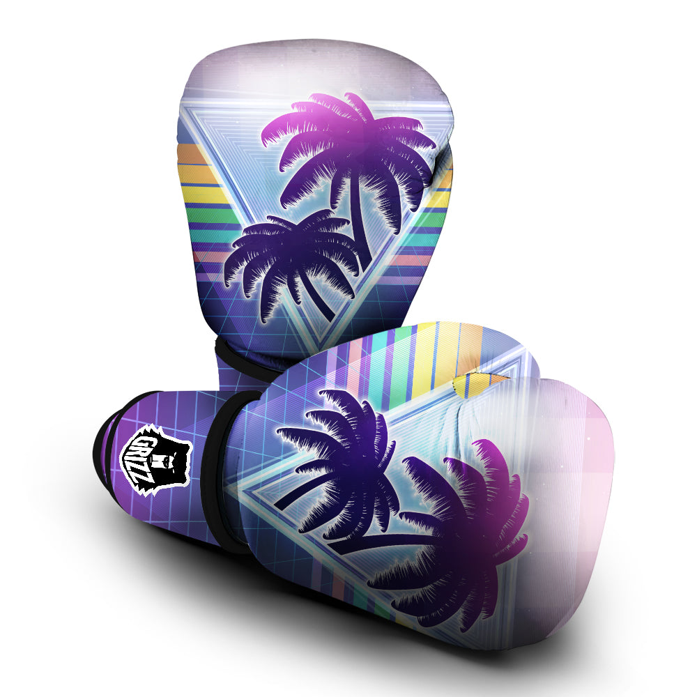 Retro Futuristic Palms Tree Print Boxing Gloves-grizzshop