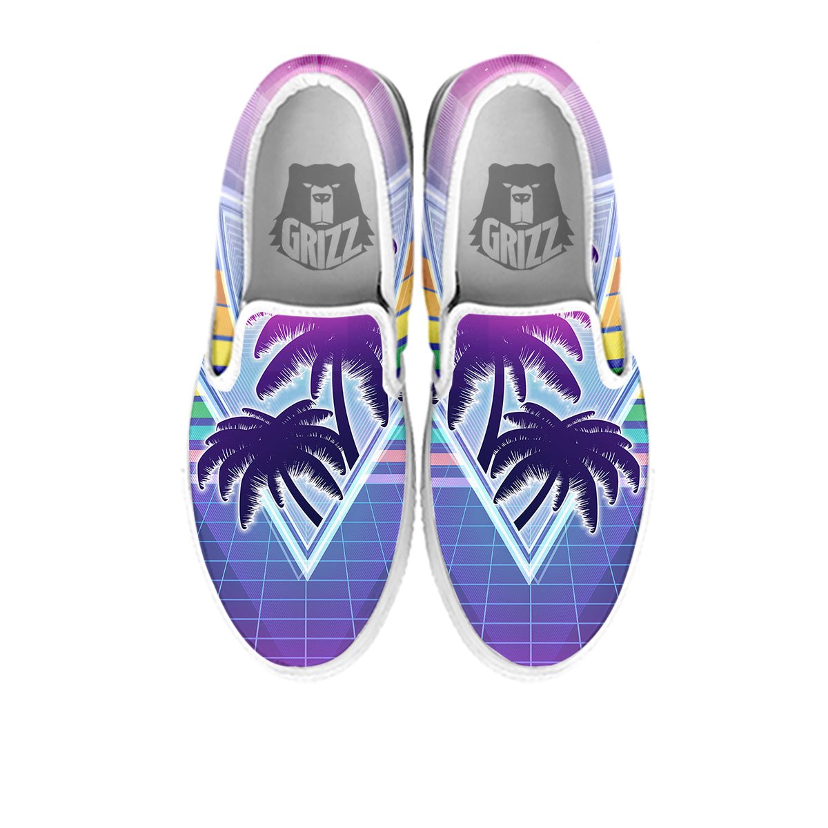 Retro Futuristic Palms Tree Print White Slip On Shoes-grizzshop