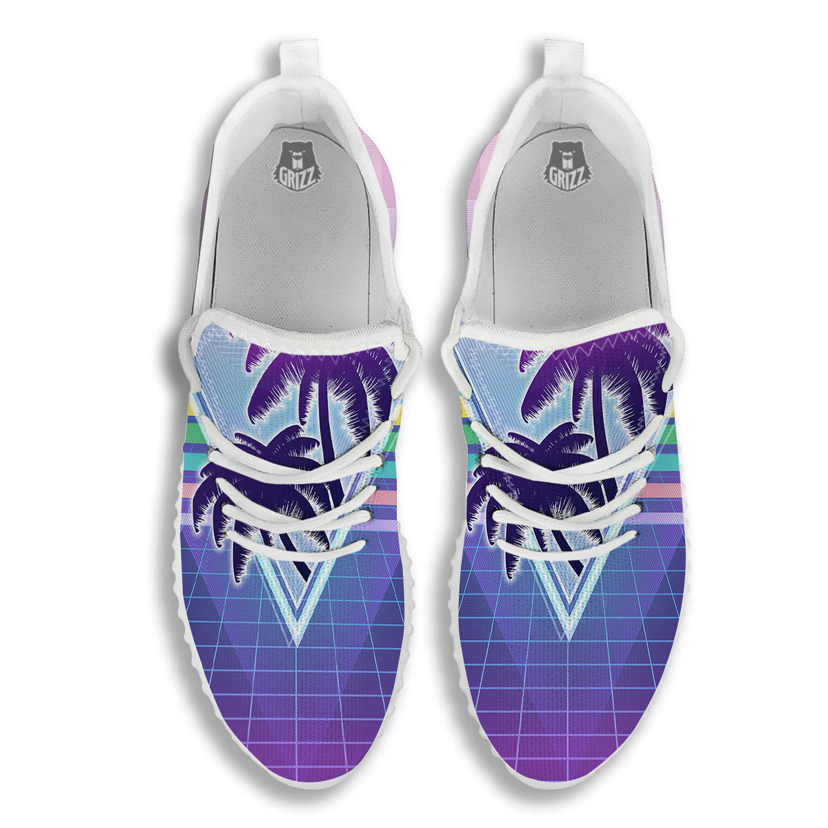 Retro Futuristic Palms Tree Print White Walking Shoes-grizzshop