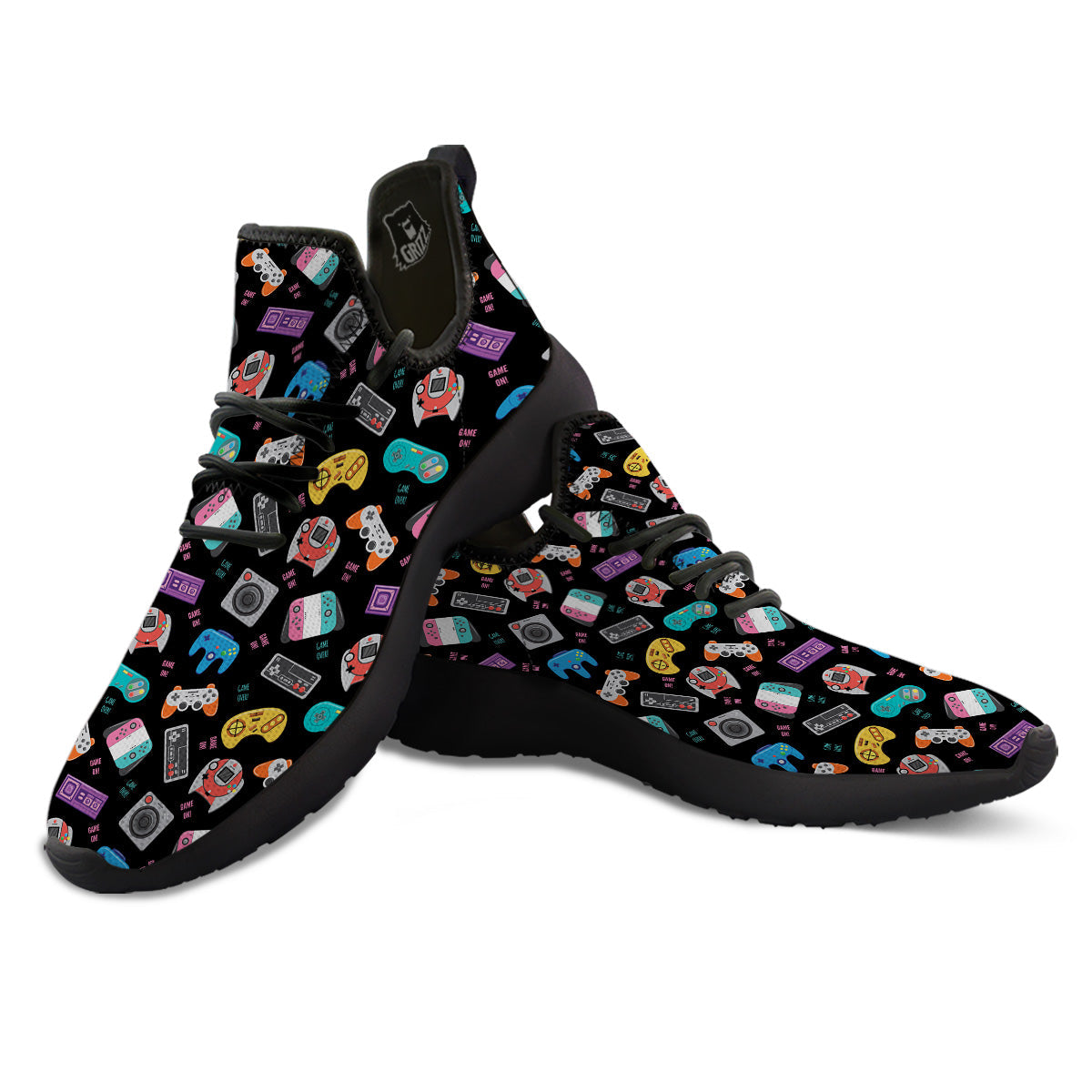 Retro Video Game Controller Print Pattern Black Athletic Shoes-grizzshop