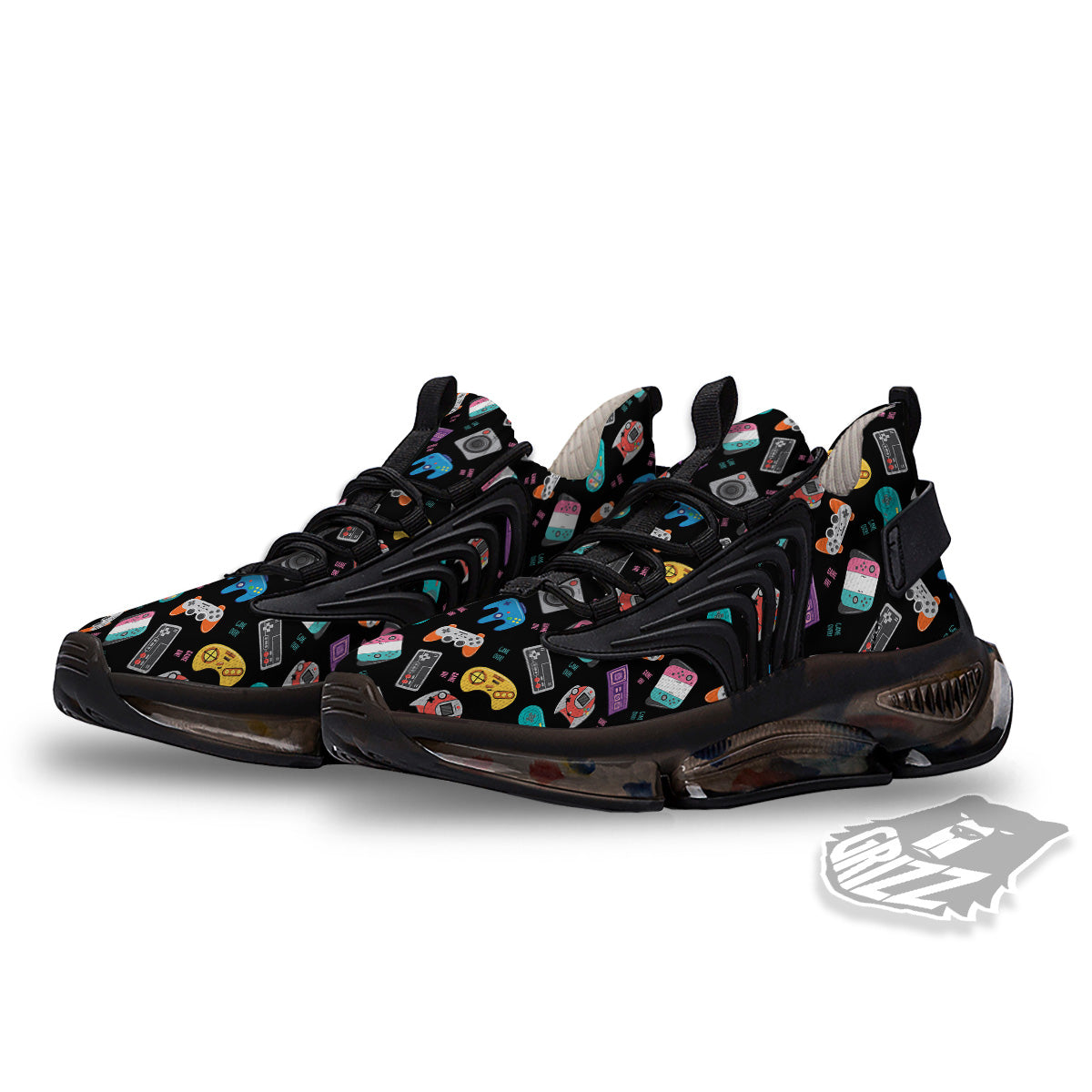 Retro Video Game Controller Print Pattern Black Gym Shoes-grizzshop