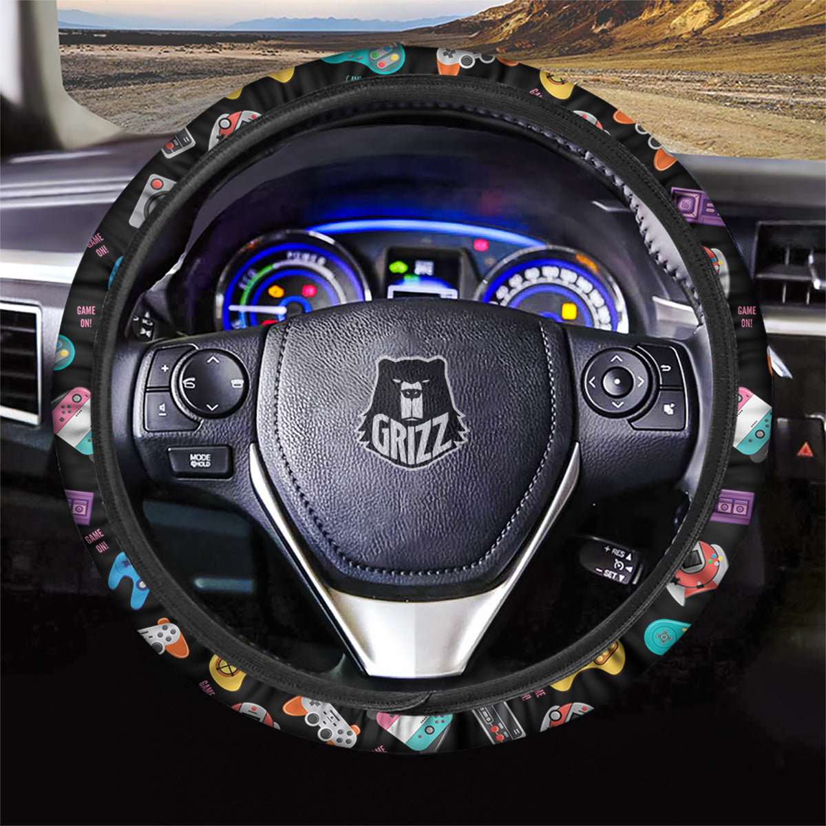Retro Video Game Controller Print Pattern Car Steering Wheel Cover-grizzshop