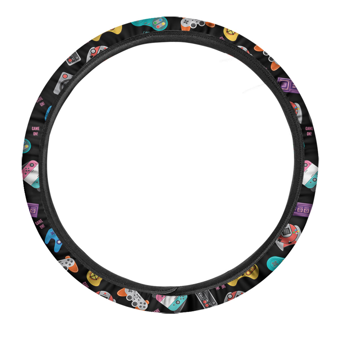 Retro Video Game Controller Print Pattern Car Steering Wheel Cover-grizzshop