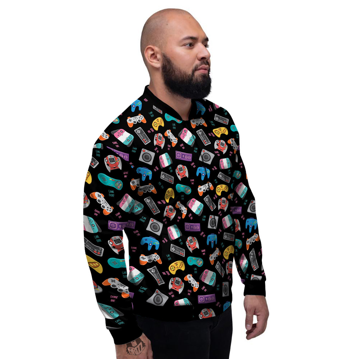 Retro Video Game Controller Print Pattern Men's Bomber Jacket-grizzshop