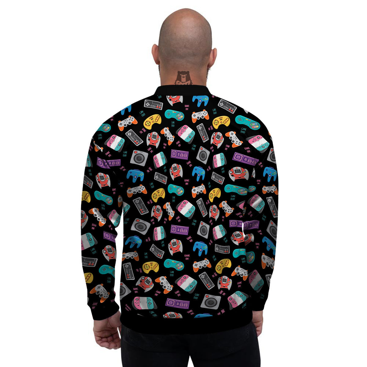 Retro Video Game Controller Print Pattern Men's Bomber Jacket-grizzshop