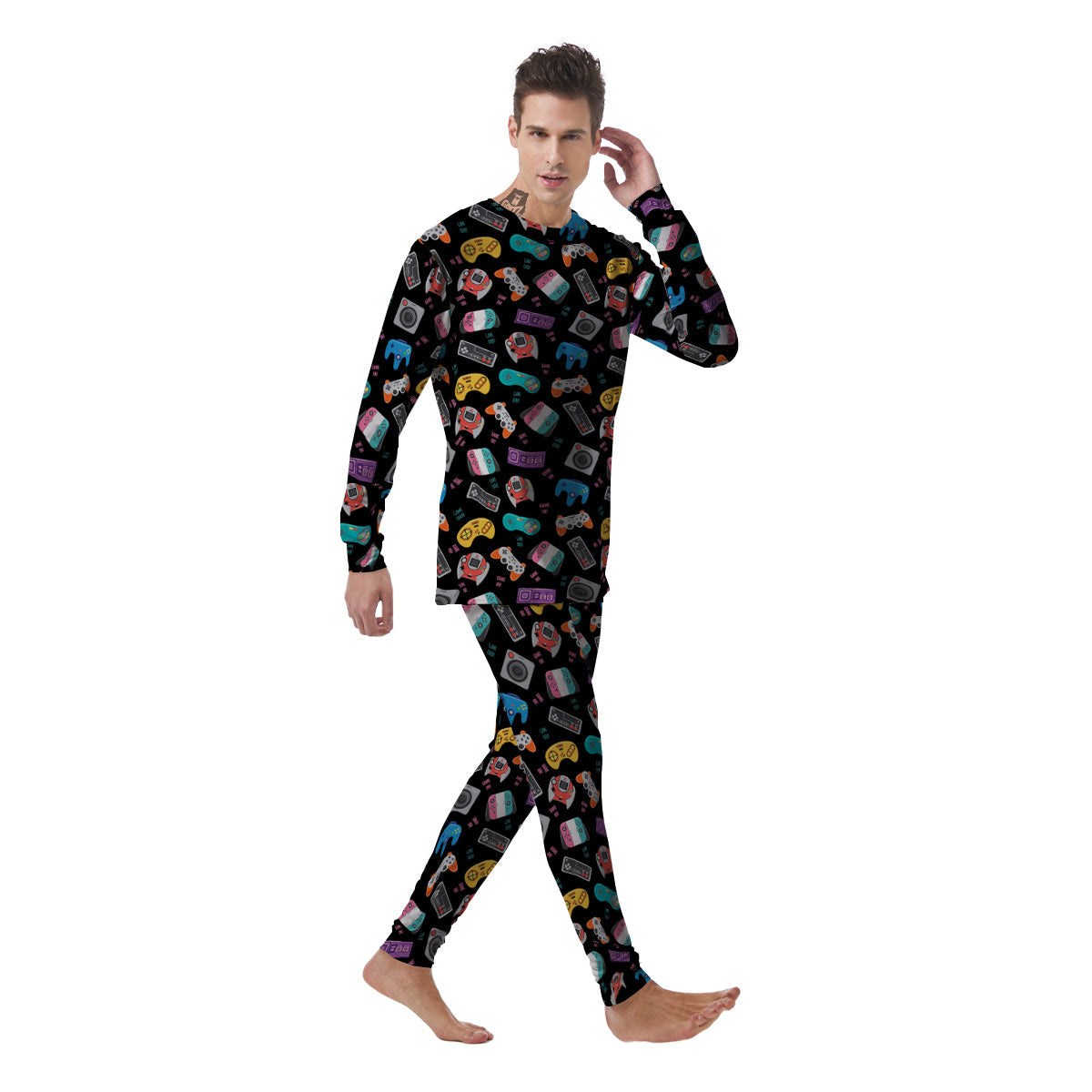 Retro Video Game Controller Print Pattern Men's Pajamas-grizzshop