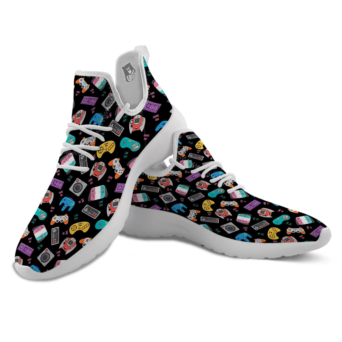 Retro Video Game Controller Print Pattern White Athletic Shoes-grizzshop