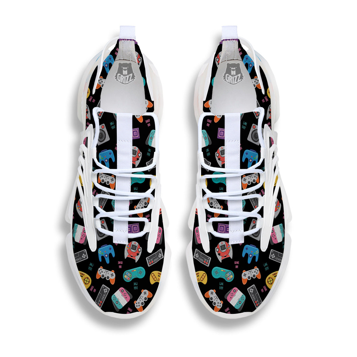 Retro Video Game Controller Print Pattern White Gym Shoes-grizzshop