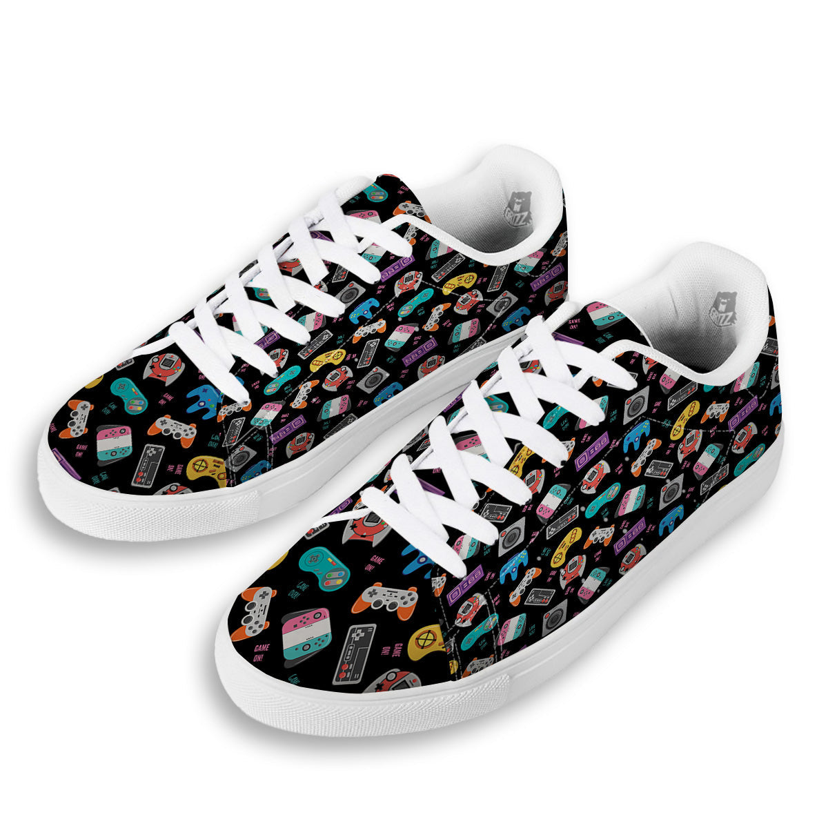 Retro Video Game Controller Print Pattern White Low Top Sneakers-grizzshop