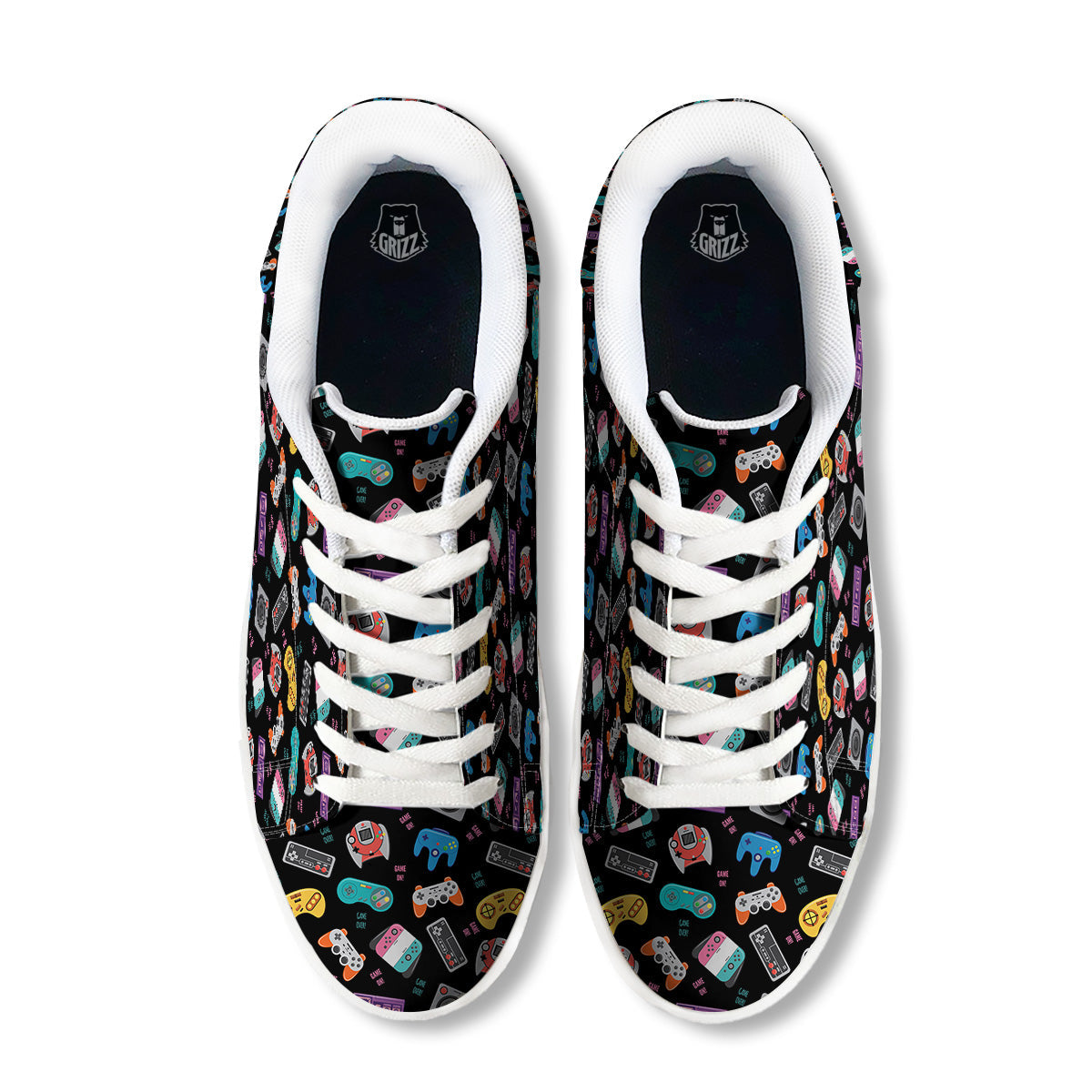 Retro Video Game Controller Print Pattern White Low Top Sneakers-grizzshop