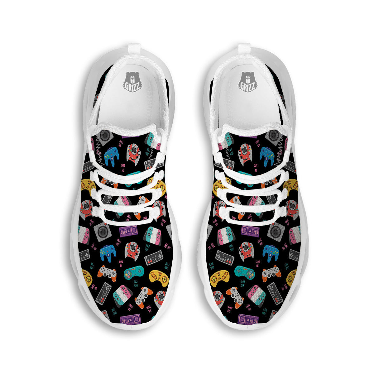 Retro Video Game Controller Print Pattern White Running Shoes-grizzshop