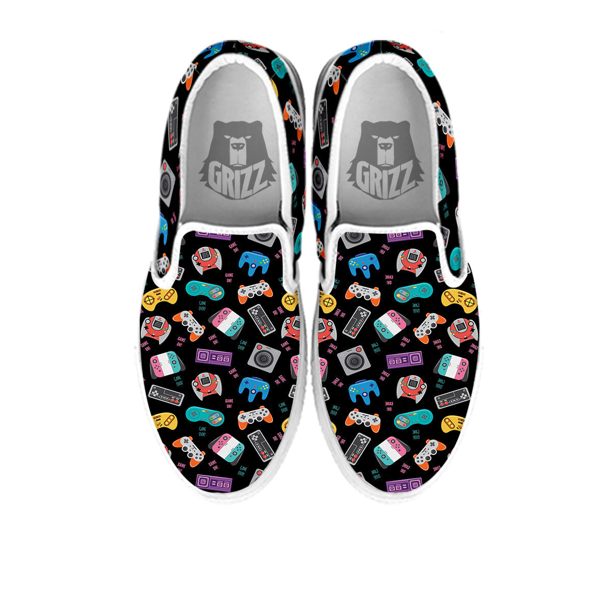 Retro Video Game Controller Print Pattern White Slip On Shoes-grizzshop
