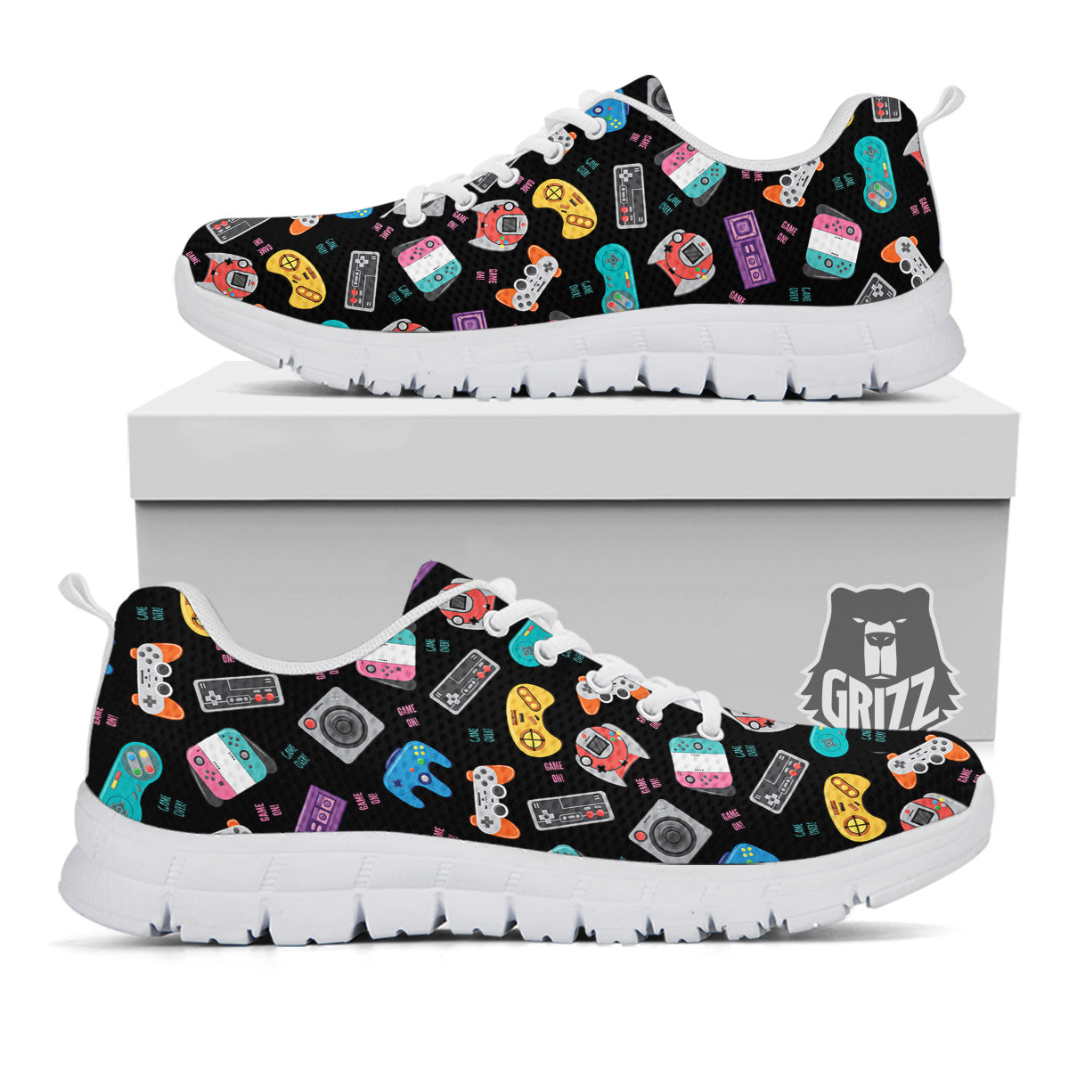 Retro Video Game Controller Print Pattern White Sneaker-grizzshop