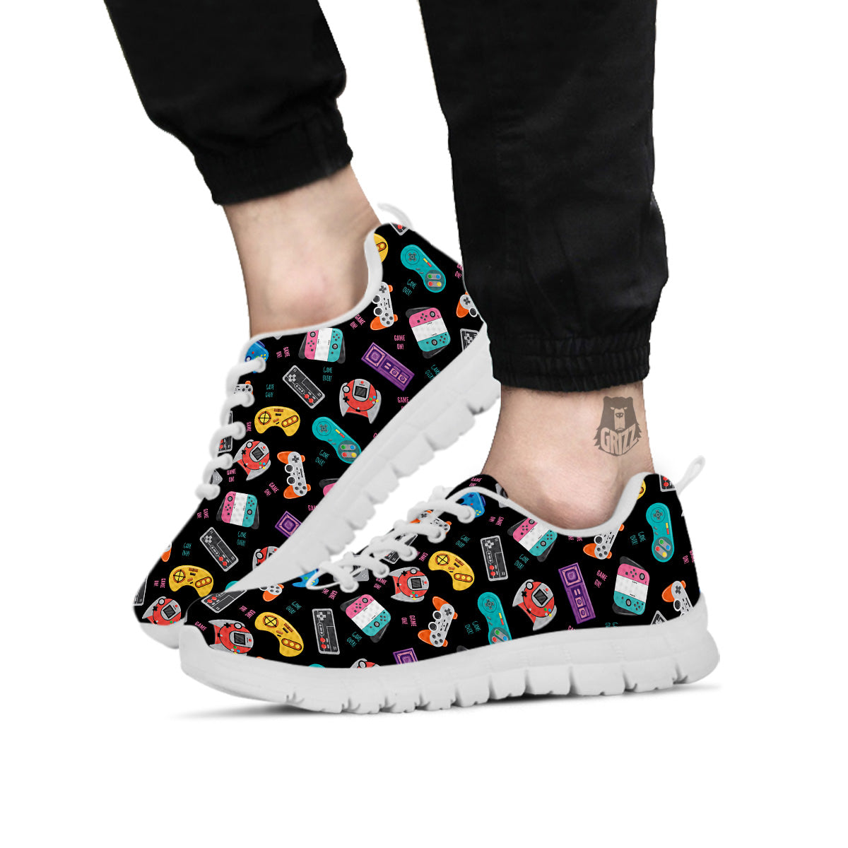 Retro Video Game Controller Print Pattern White Sneaker-grizzshop