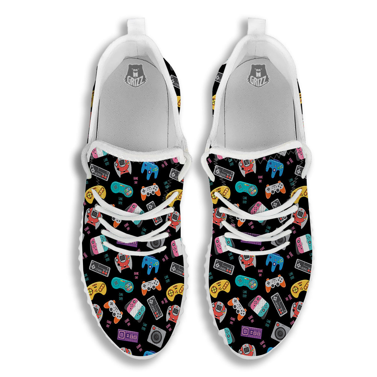 Retro Video Game Controller Print Pattern White Walking Shoes-grizzshop