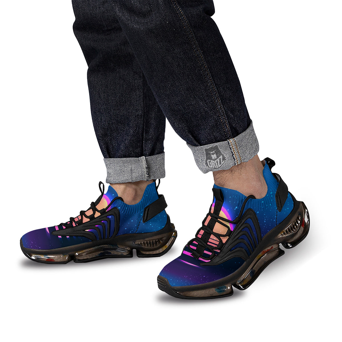 Retro Vintage Sun Print Black Gym Shoes-grizzshop