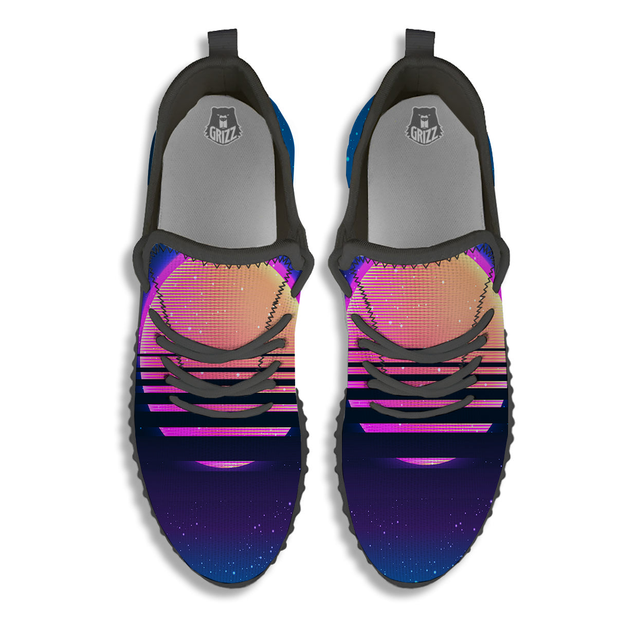 Retro Vintage Sun Print Black Walking Shoes-grizzshop