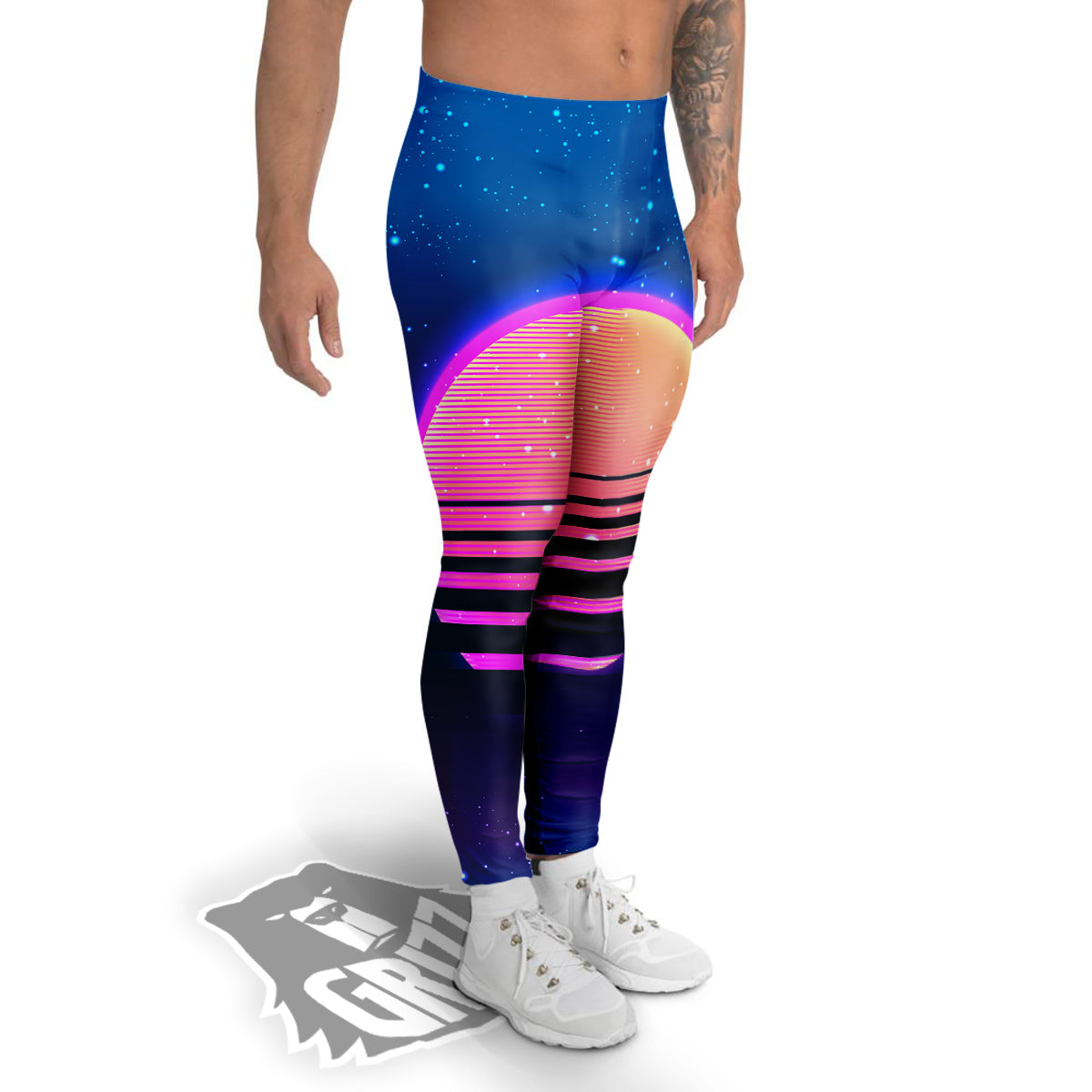 Retro Vintage Sun Print Men's Leggings-grizzshop