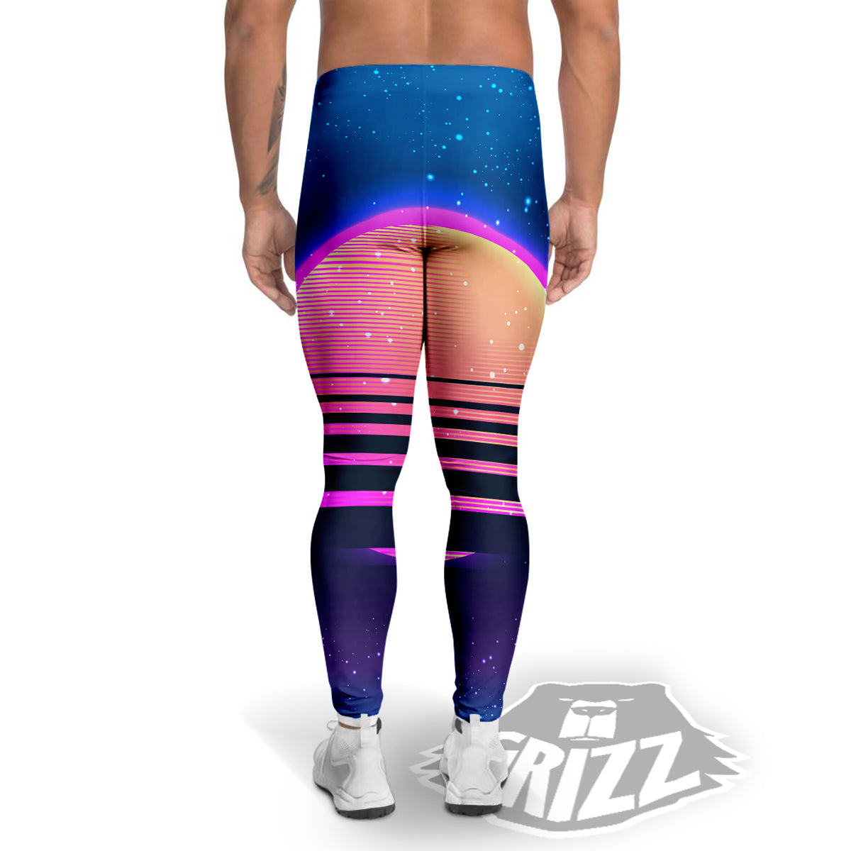 Retro Vintage Sun Print Men's Leggings-grizzshop
