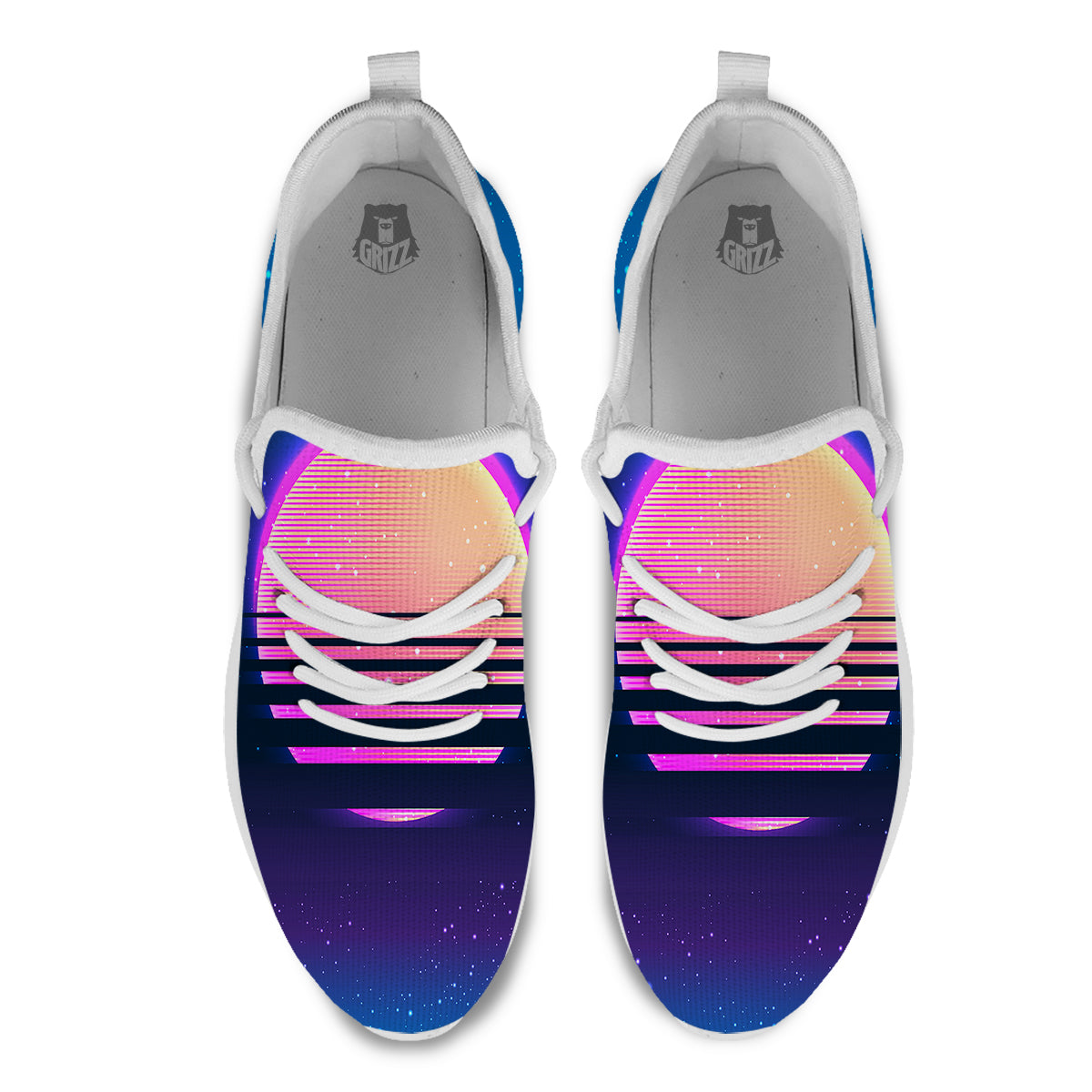 Retro Vintage Sun Print White Athletic Shoes-grizzshop