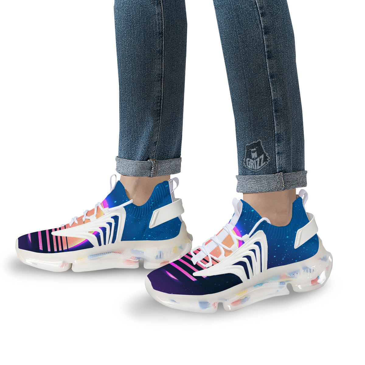 Retro Vintage Sun Print White Gym Shoes-grizzshop