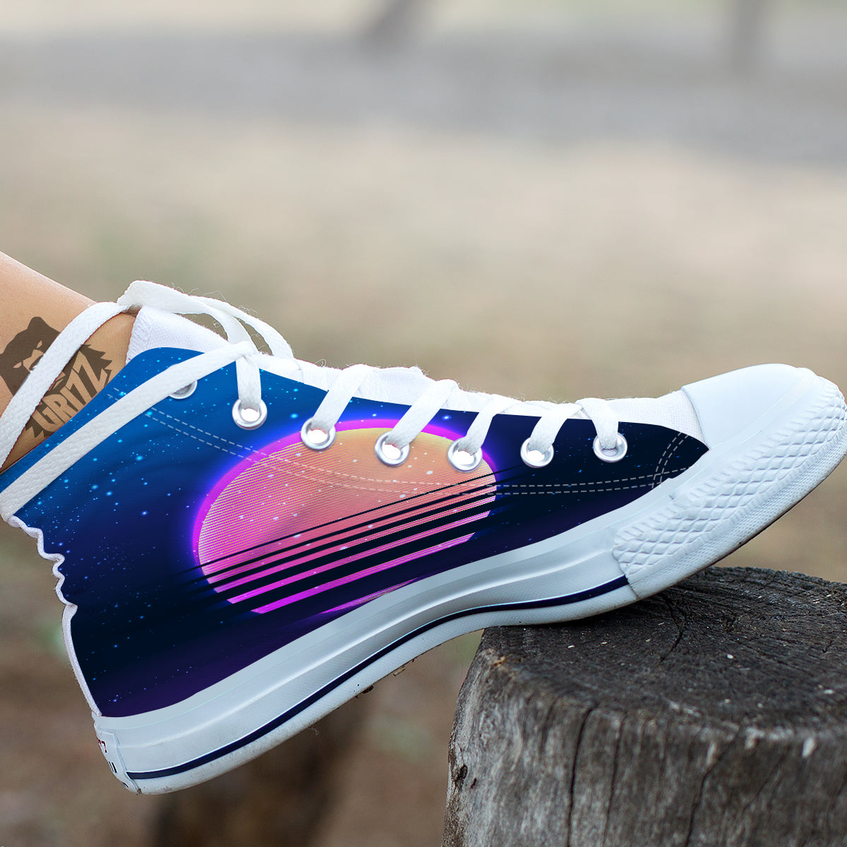 Retro Vintage Sun Print White High Top Shoes-grizzshop