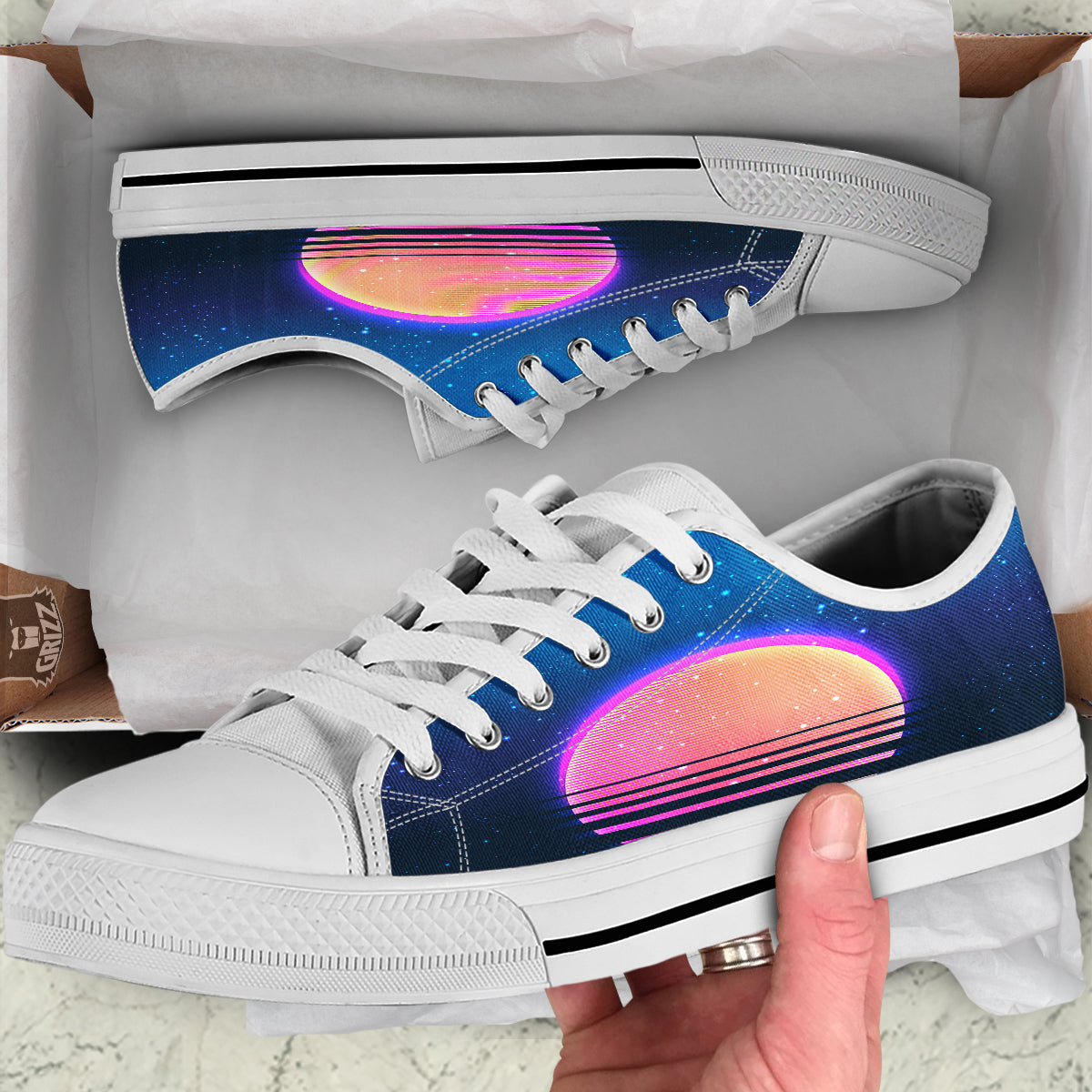 Retro Vintage Sun Print White Low Top Shoes-grizzshop