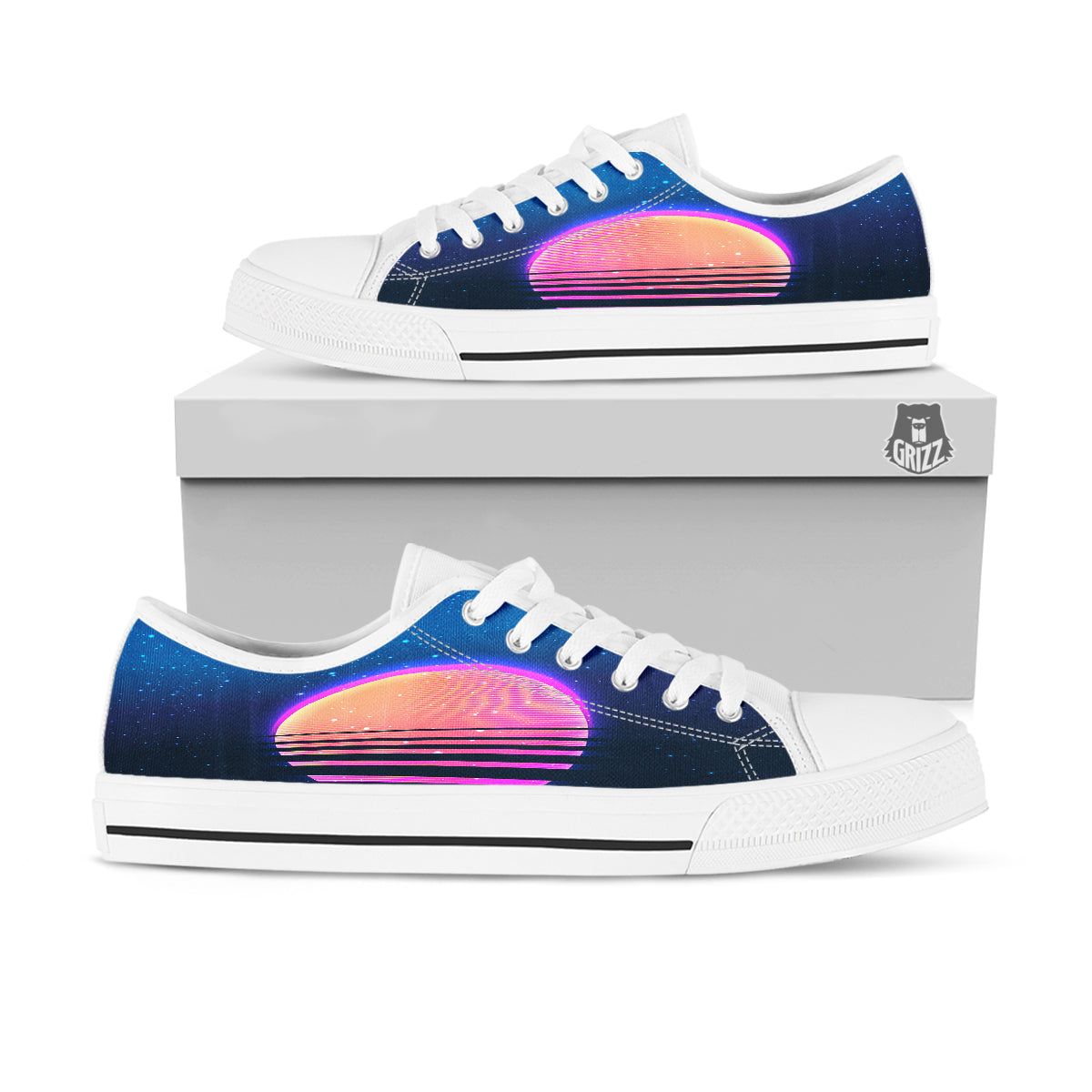 Retro Vintage Sun Print White Low Top Shoes-grizzshop