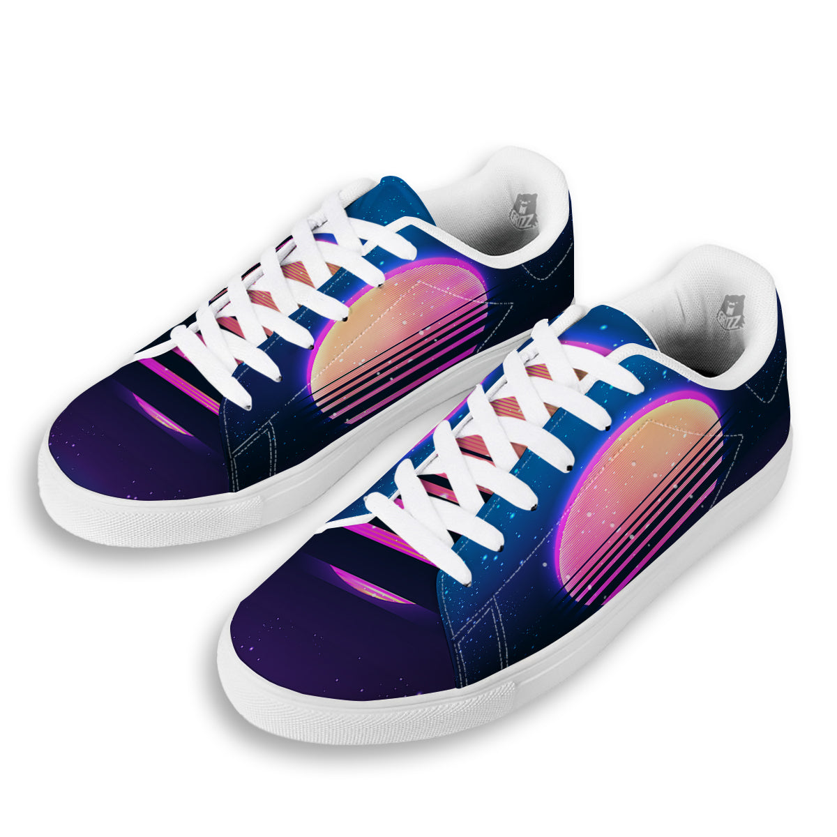 Retro Vintage Sun Print White Low Top Sneakers-grizzshop