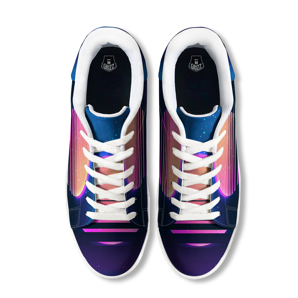 Retro Vintage Sun Print White Low Top Sneakers-grizzshop