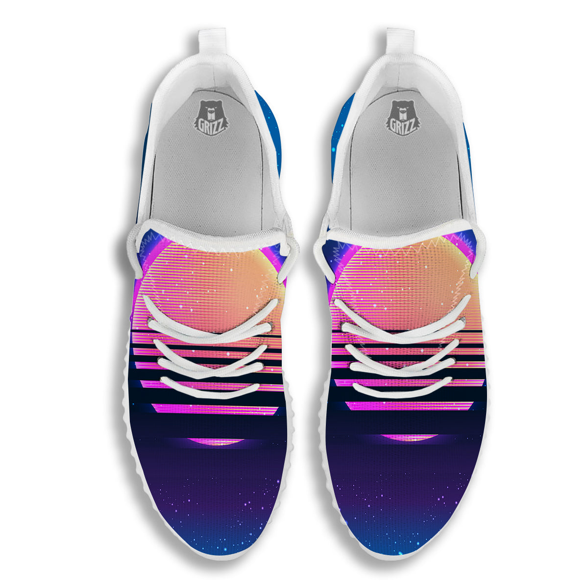 Retro Vintage Sun Print White Walking Shoes-grizzshop