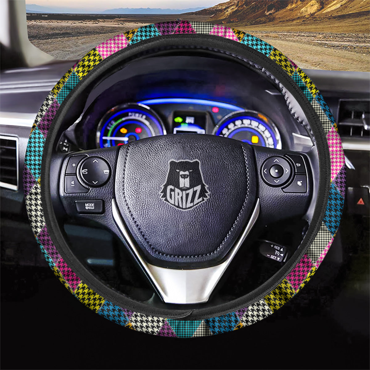 Rhombuses Houndstooth Colorful Print Pattern Car Steering Wheel Cover-grizzshop