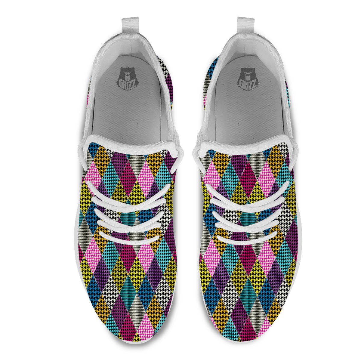 Rhombuses Houndstooth Colorful Print Pattern White Athletic Shoes-grizzshop