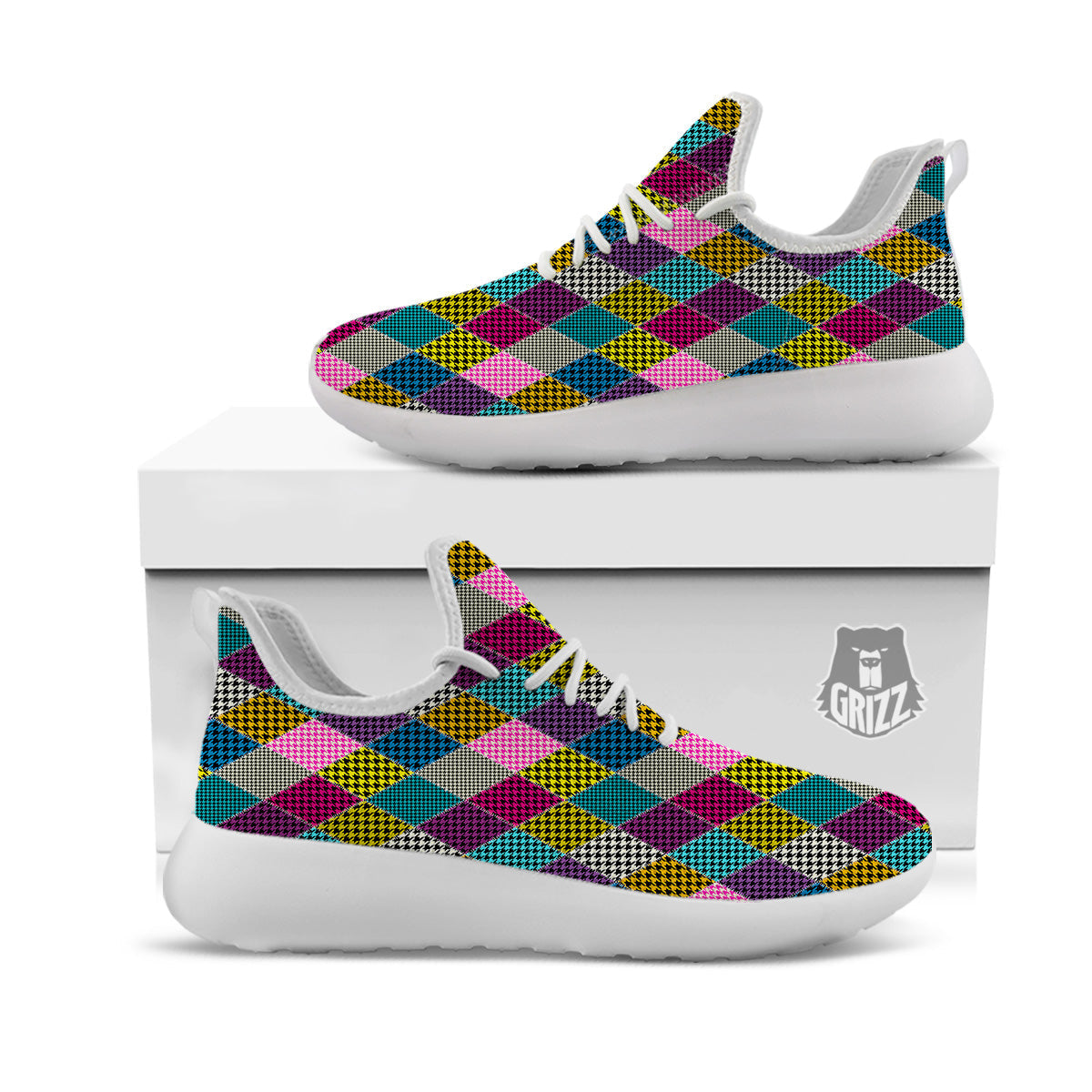 Rhombuses Houndstooth Colorful Print Pattern White Athletic Shoes-grizzshop