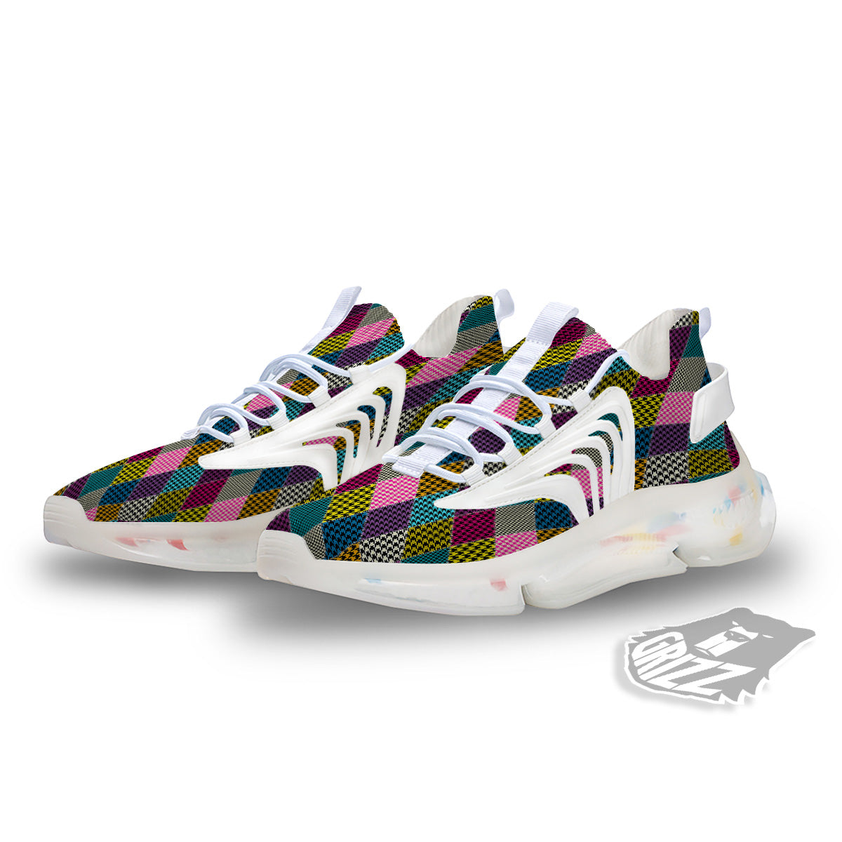 Rhombuses Houndstooth Colorful Print Pattern White Gym Shoes-grizzshop