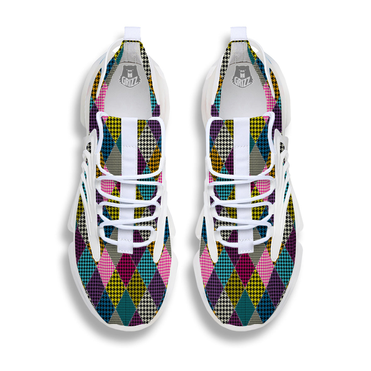 Rhombuses Houndstooth Colorful Print Pattern White Gym Shoes-grizzshop