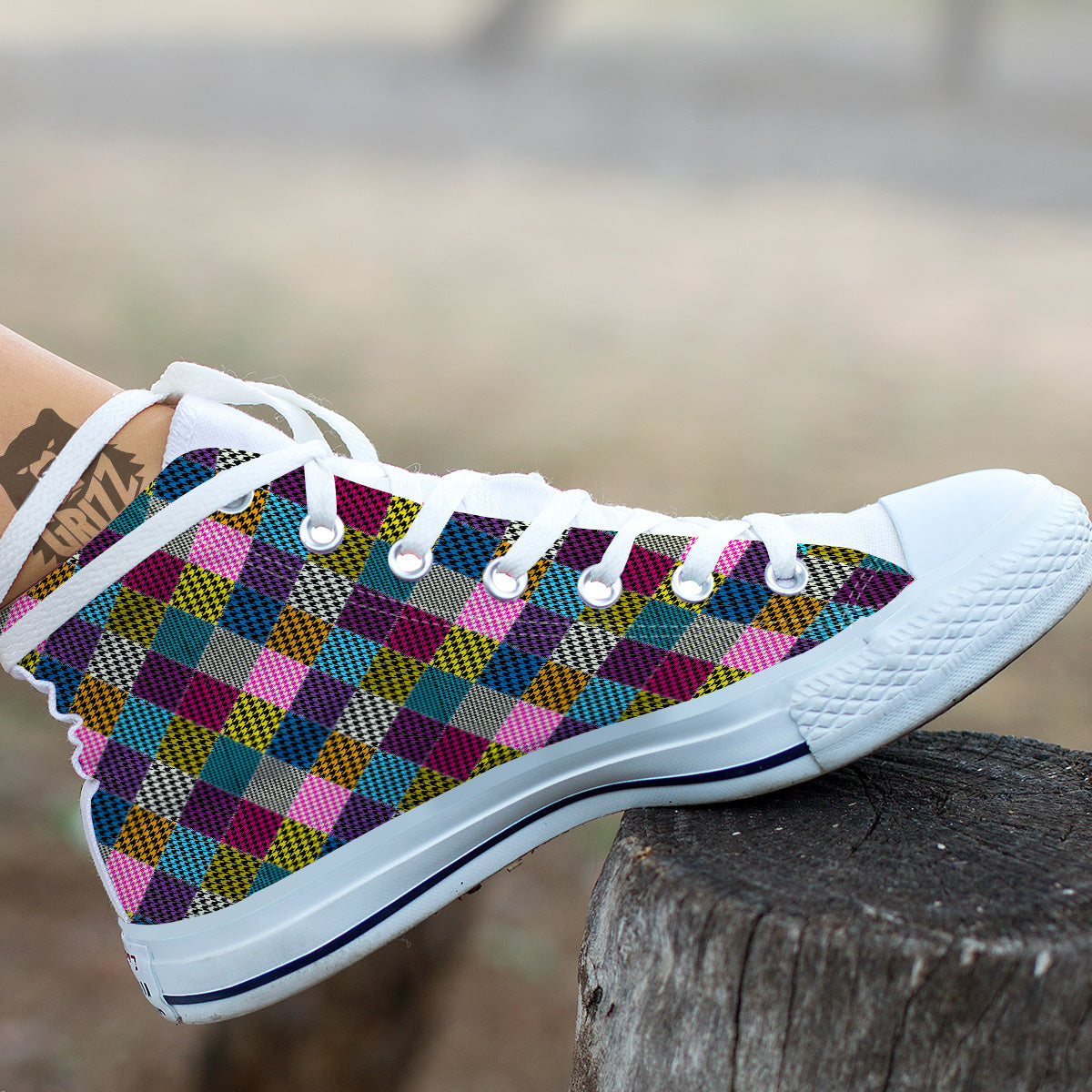 Rhombuses Houndstooth Colorful Print Pattern White High Top Shoes-grizzshop