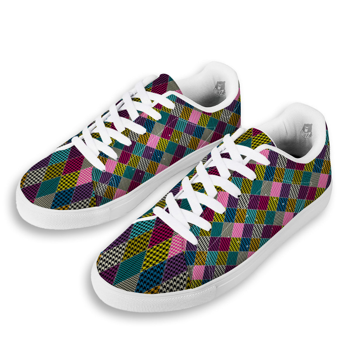 Rhombuses Houndstooth Colorful Print Pattern White Low Top Sneakers-grizzshop
