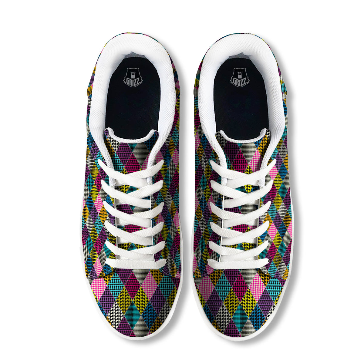 Rhombuses Houndstooth Colorful Print Pattern White Low Top Sneakers-grizzshop