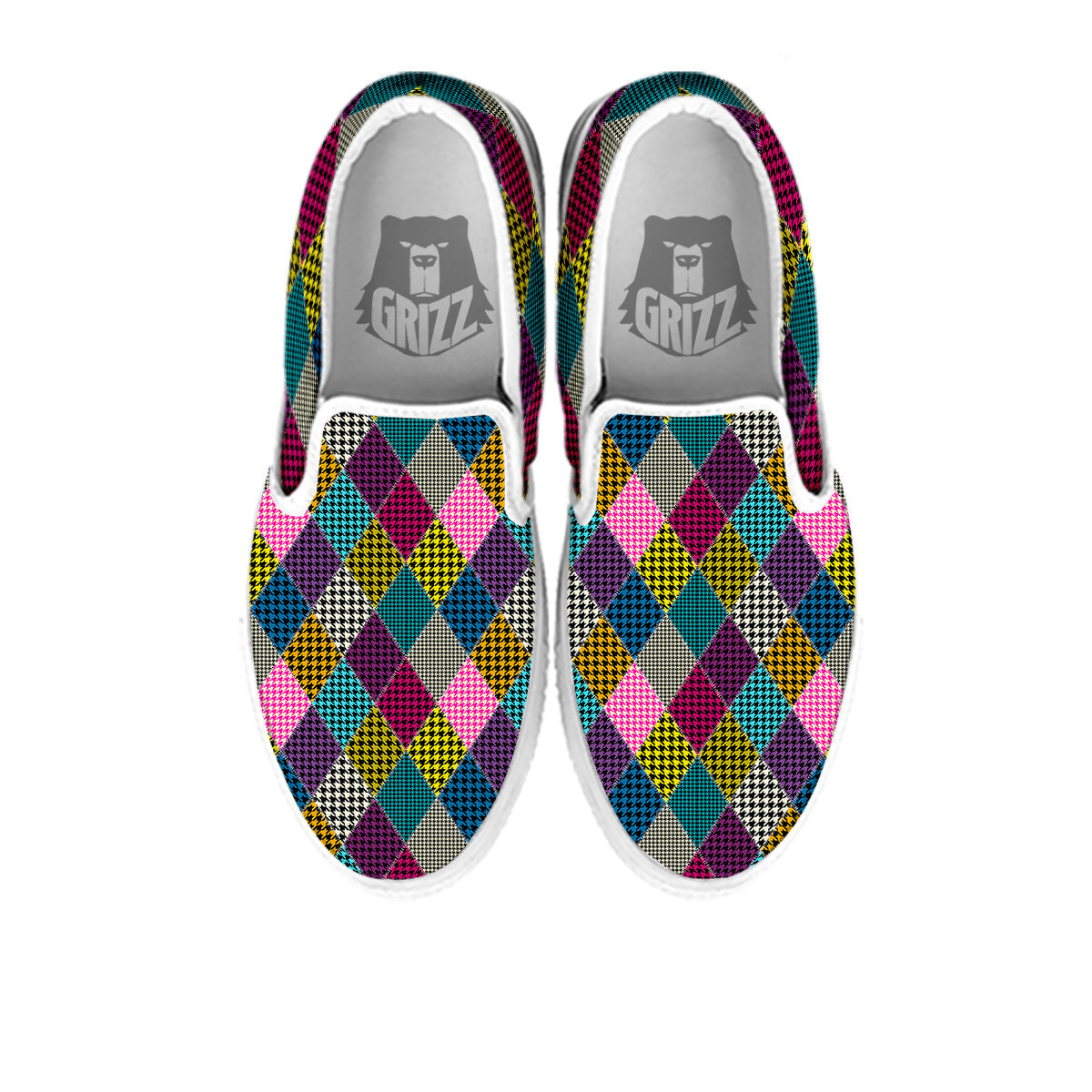 Rhombuses Houndstooth Colorful Print Pattern White Slip On Shoes-grizzshop
