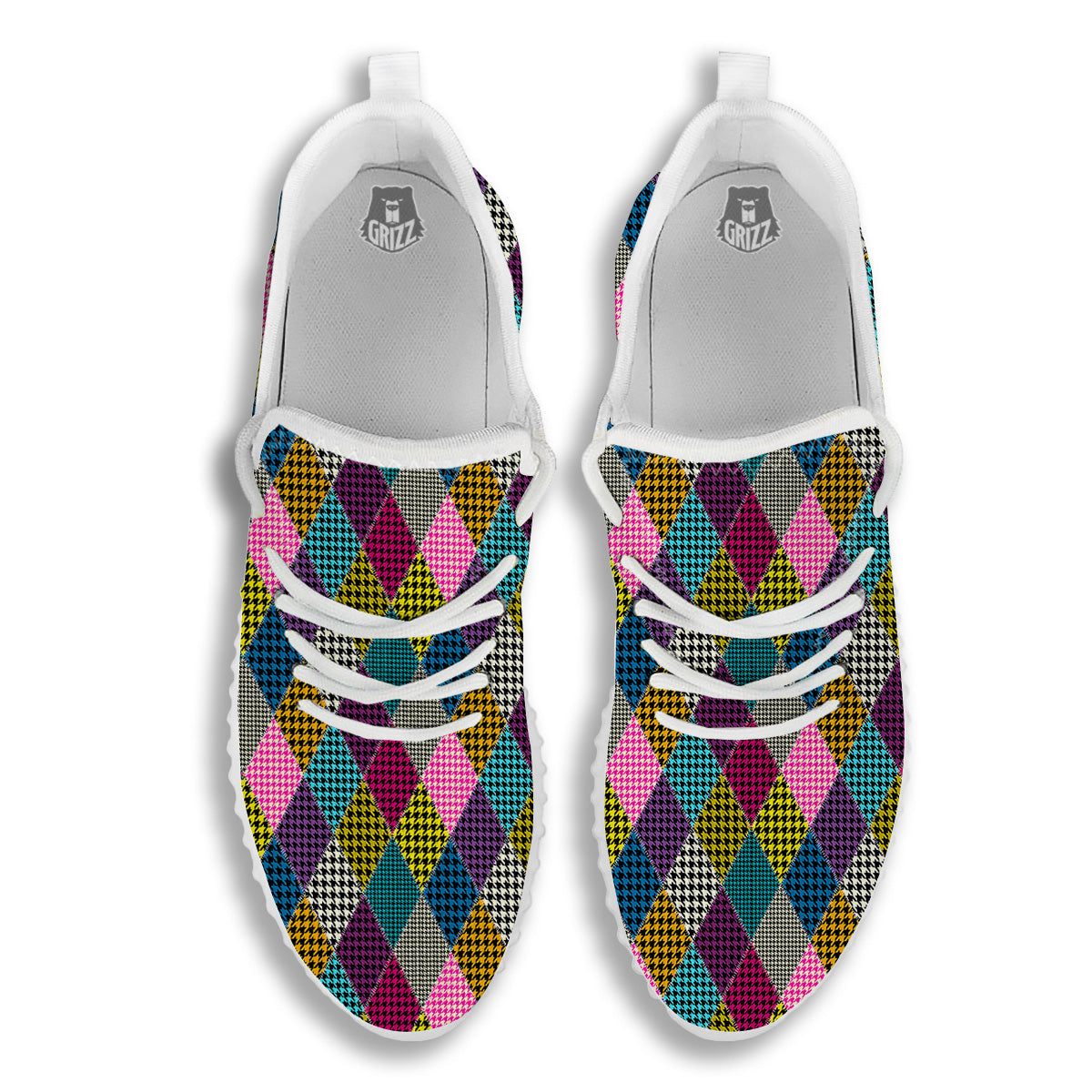 Rhombuses Houndstooth Colorful Print Pattern White Walking Shoes-grizzshop
