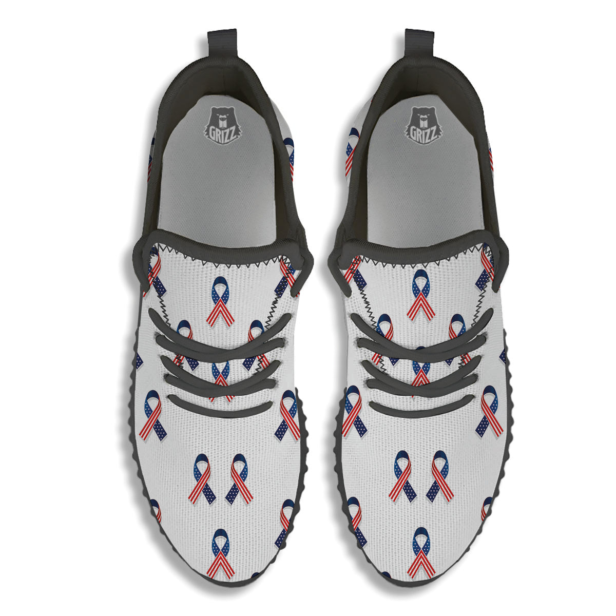 Ribbon American Flag Print Pattern Black Walking Shoes-grizzshop