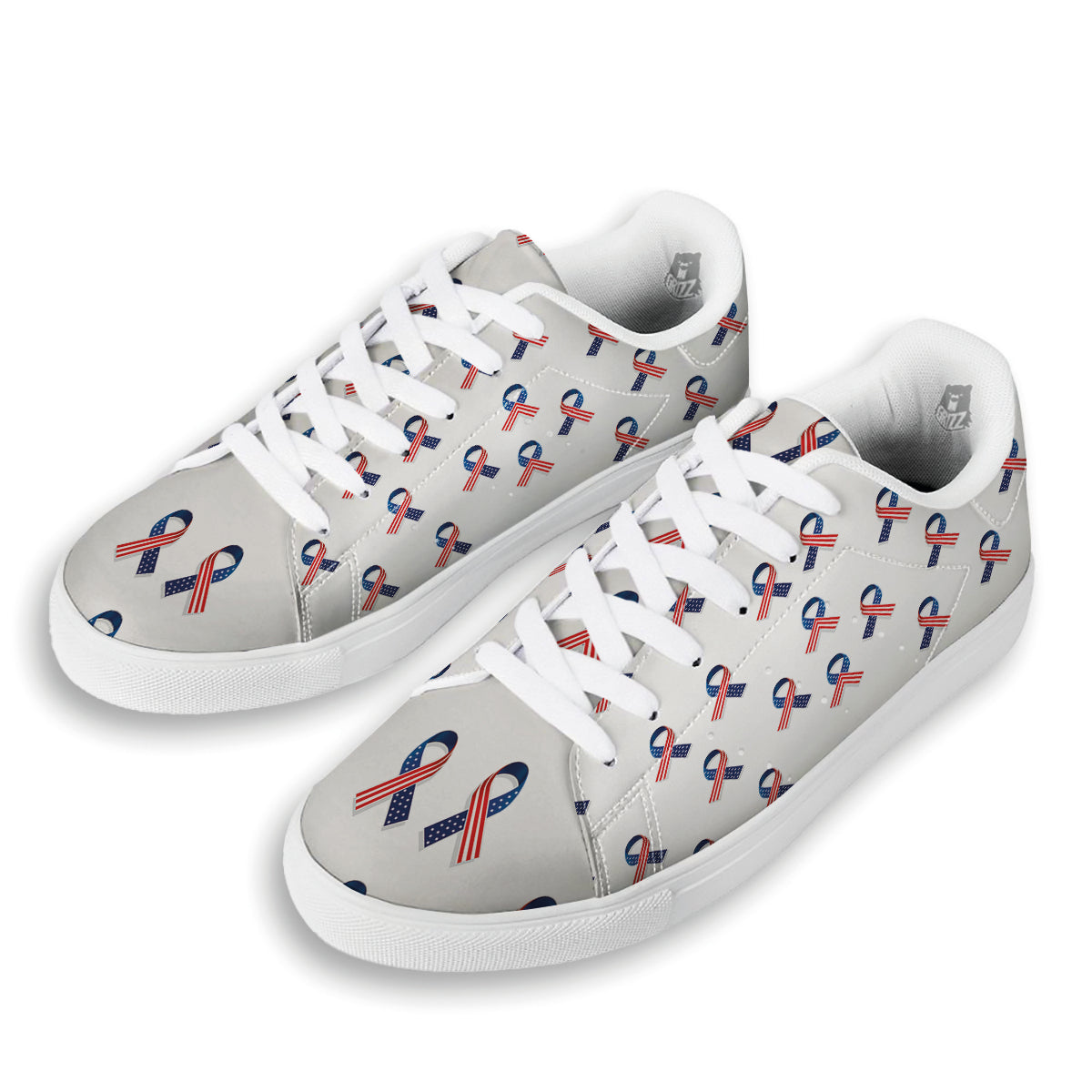 Ribbon American Flag Print Pattern White Low Top Sneakers-grizzshop