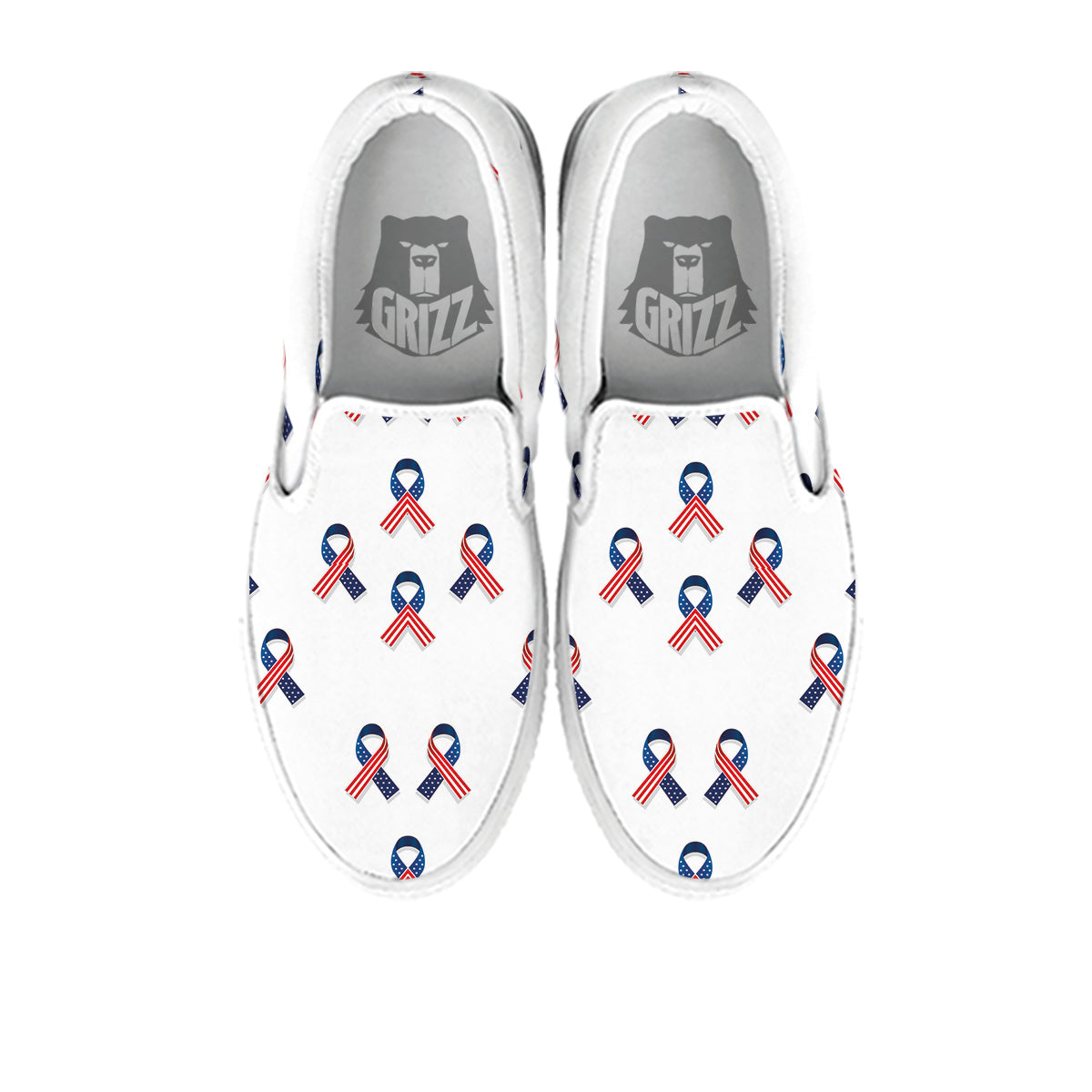 Ribbon American Flag Print Pattern White Slip On Shoes-grizzshop
