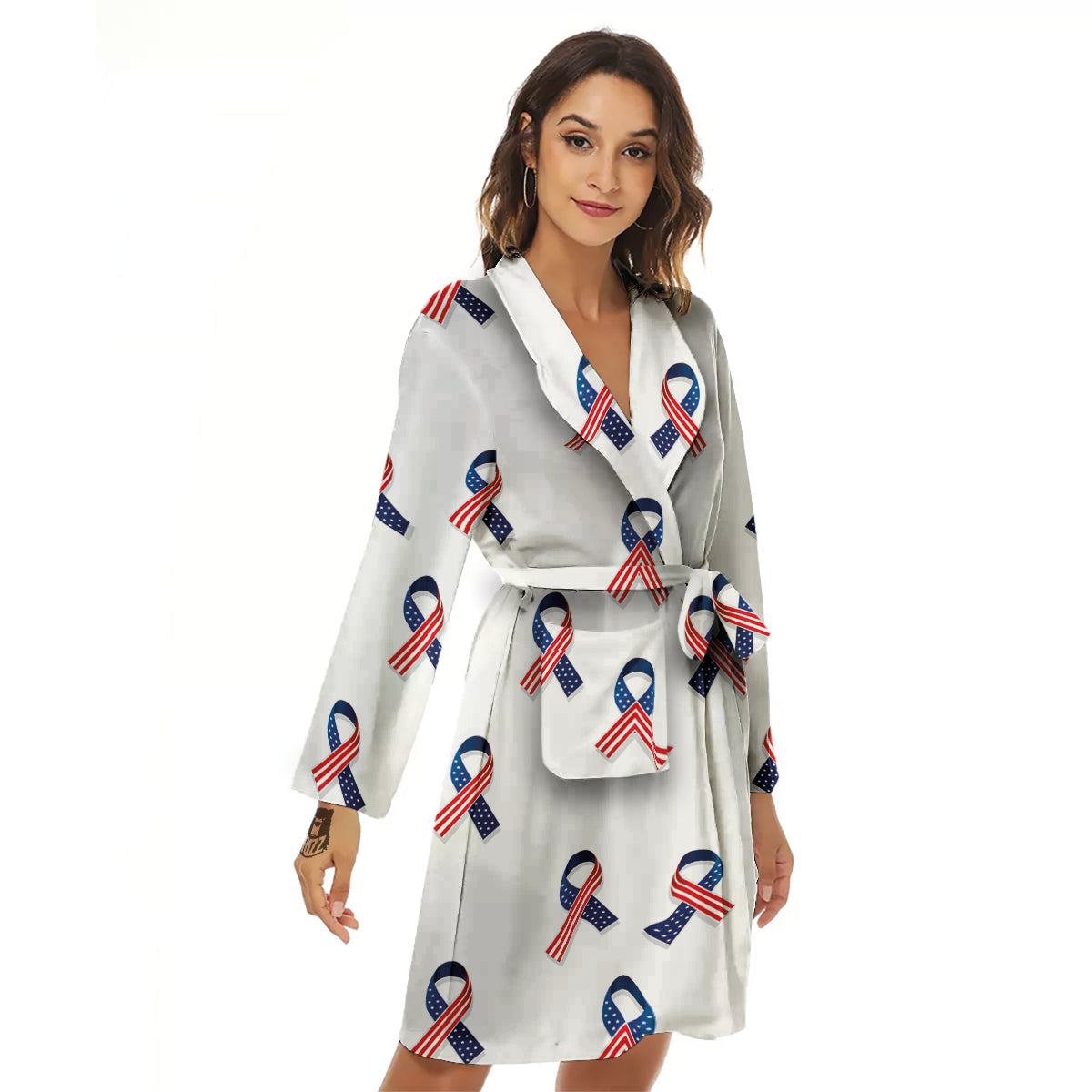 Ribbon American Flag Print Pattern Women's Robe-grizzshop