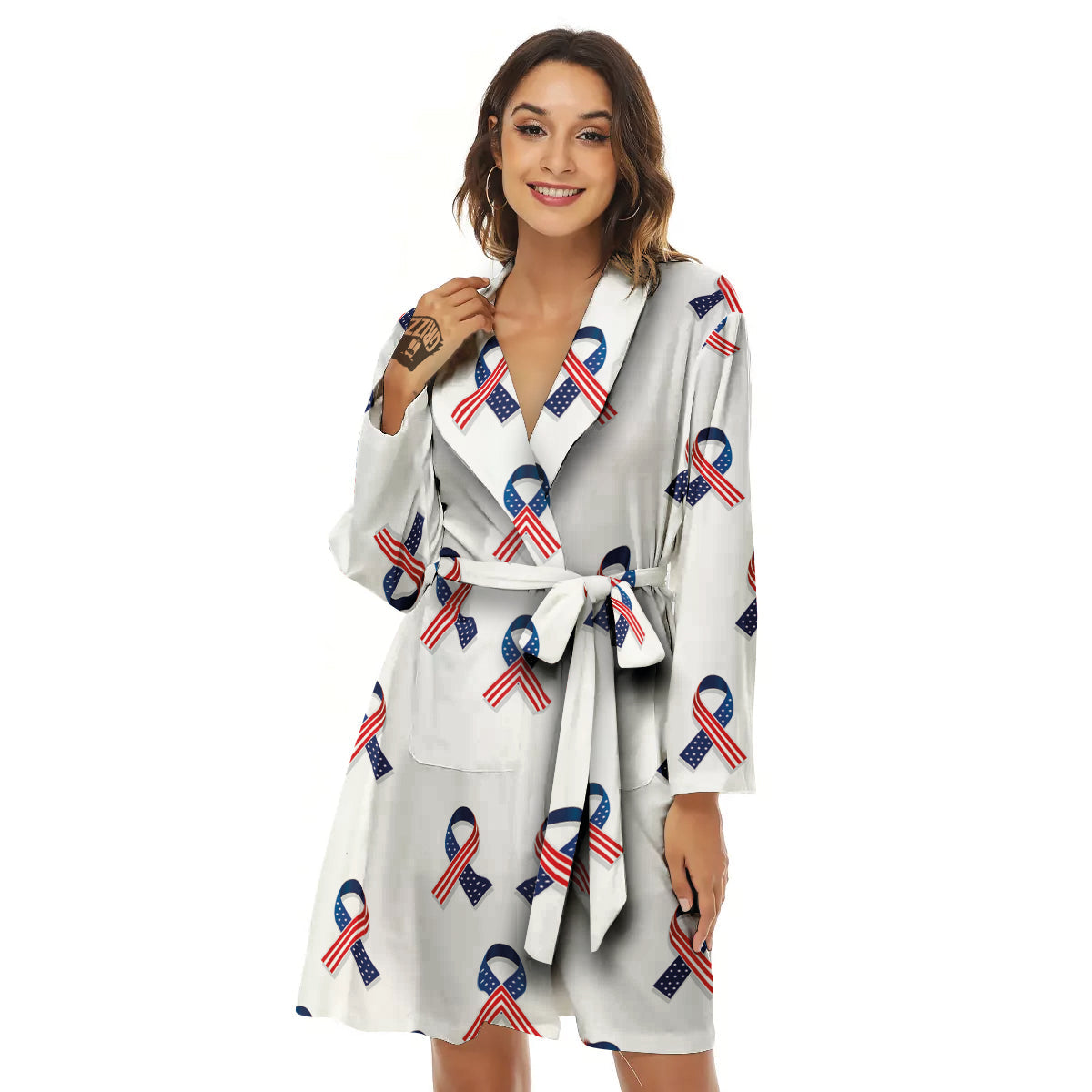 Ribbon American Flag Print Pattern Women's Robe-grizzshop