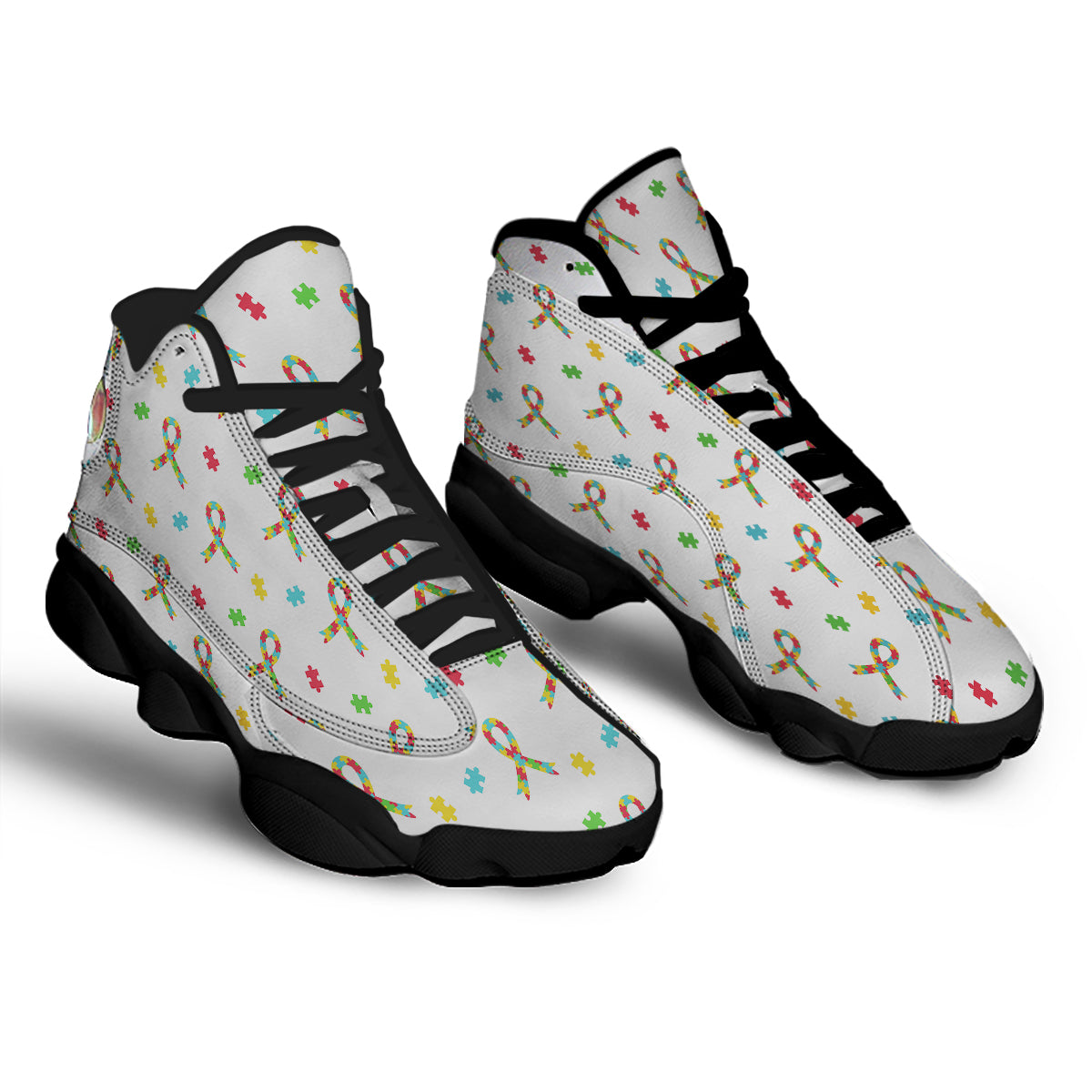 Ribbon Autism Awareness Print Pattern Black Basketball Shoes-grizzshop